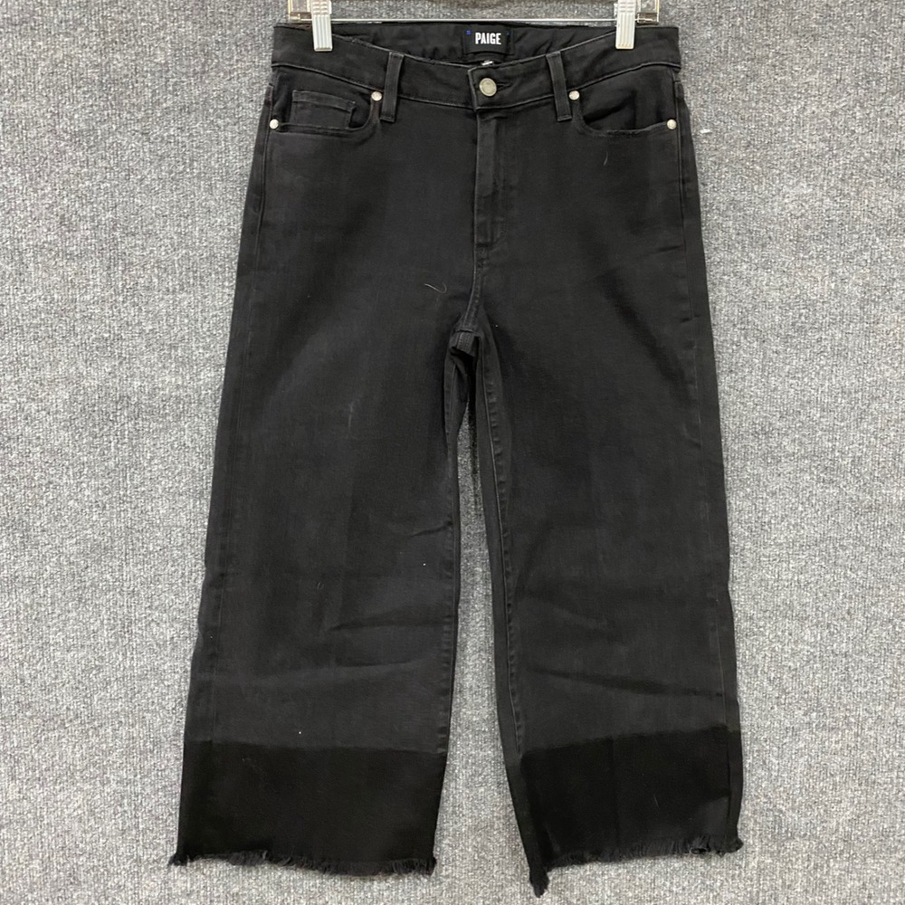 PAIGE Sadie Wide Leg Jeans Black Released Raw Hem Shadow Sz 29 Made in USA